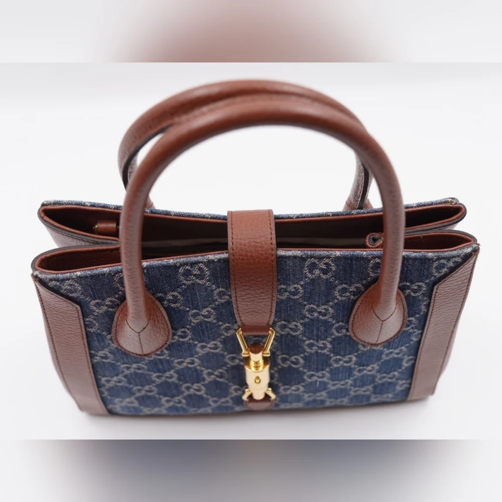 CF08 💟 GUCCI Jackie GG Denim and Leather Medium - Picture 12 of 15